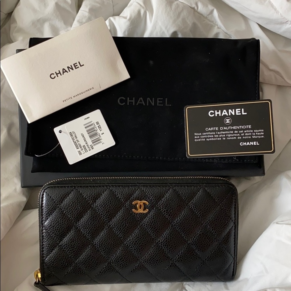SOLD Chanel classic black caviar long wallet